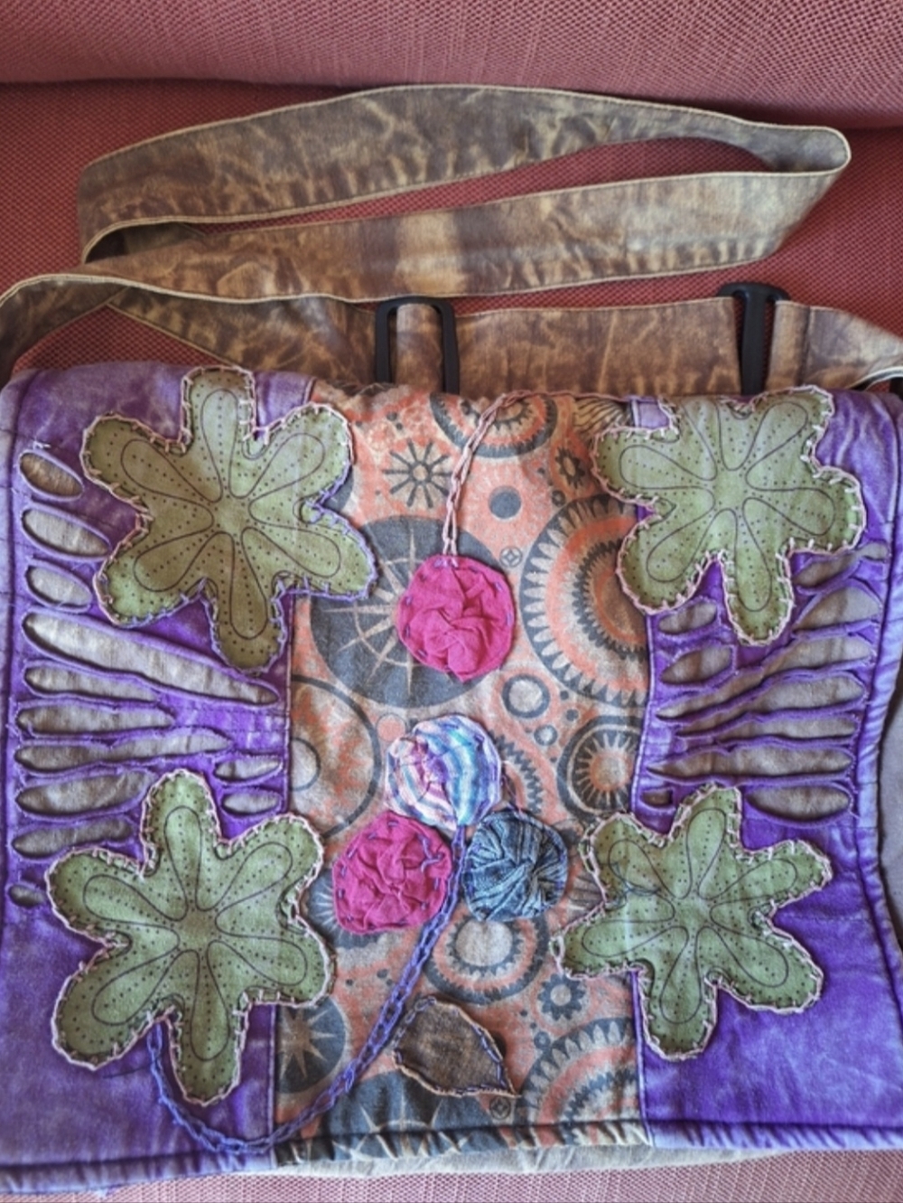 Boho Patchwork Crossbody Bag - Purple Floral Accent